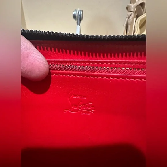Christian Louboutin Black Crackled Patent Leather Zip Around Continental Wallet